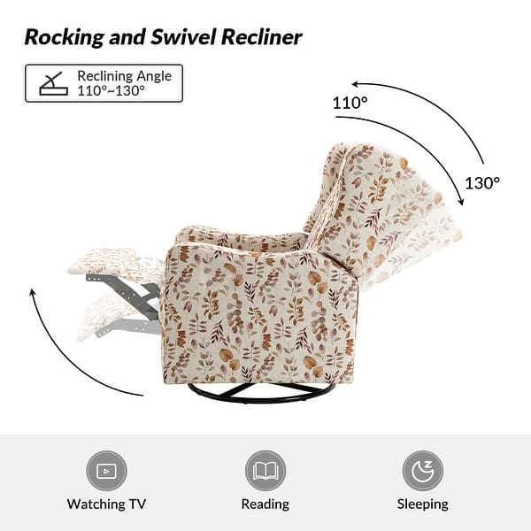 dimension image slide 4 of 7, Gastone Transitional Floral Fabric Nursery Recliner with Curved Arms by HULALA HOME(Set of 2)