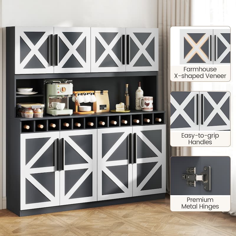 Gymax 63'' Wide Kitchen Buffet Hutch w/4 Cabinets 2 Open Shelves &