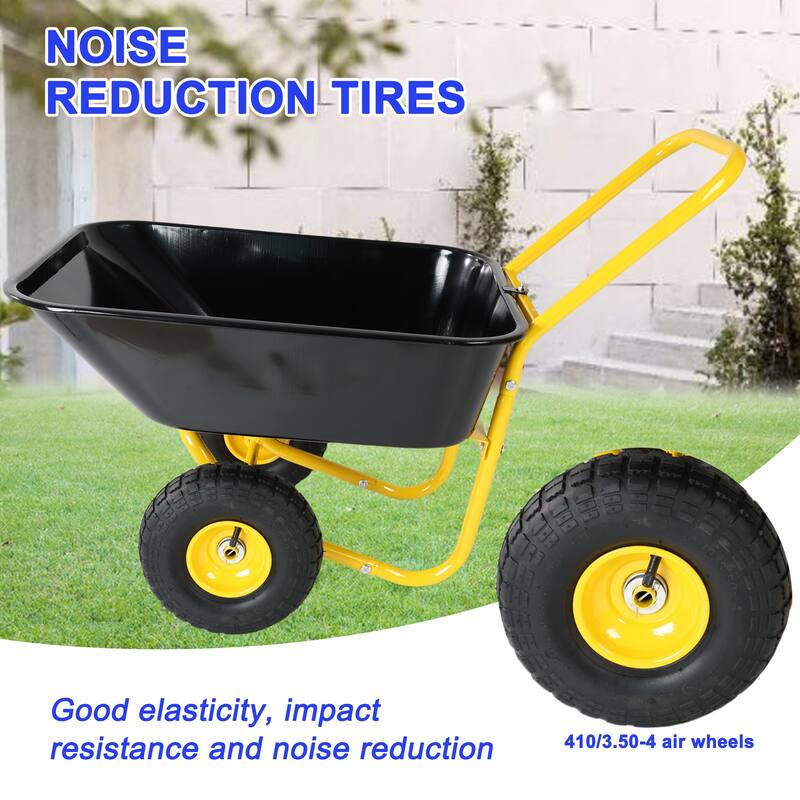 Heavy-Duty Two-Wheel Garden Barrow - 10 Inch Pneumatic Wheels Cart, Yellow & Black