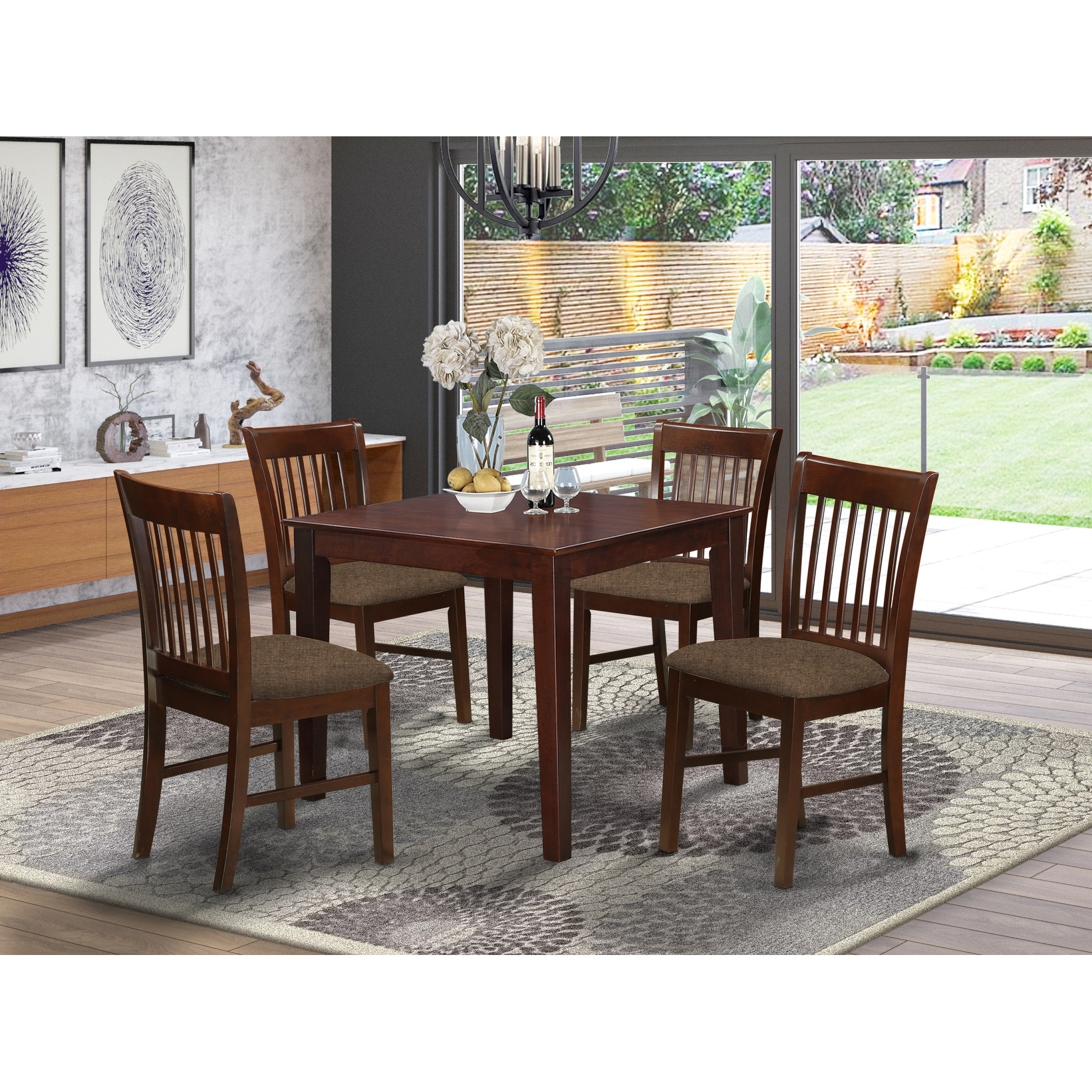 Mahogany Square Table And 4 Chairs 5 Piece Dining Set Overstock 10201135