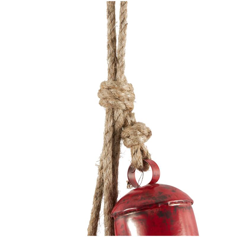 Gold or Red Metal Handmade Tibetan Inspired Decorative Cow Bell with Jute Hanging Rope