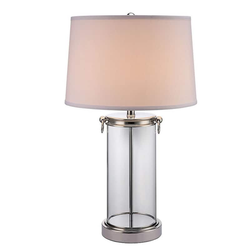 Axie 28 Inch Table Lamp, Glass Stand, Empire Shade, Metal, Nickel Finish - Nickel, White, Clear