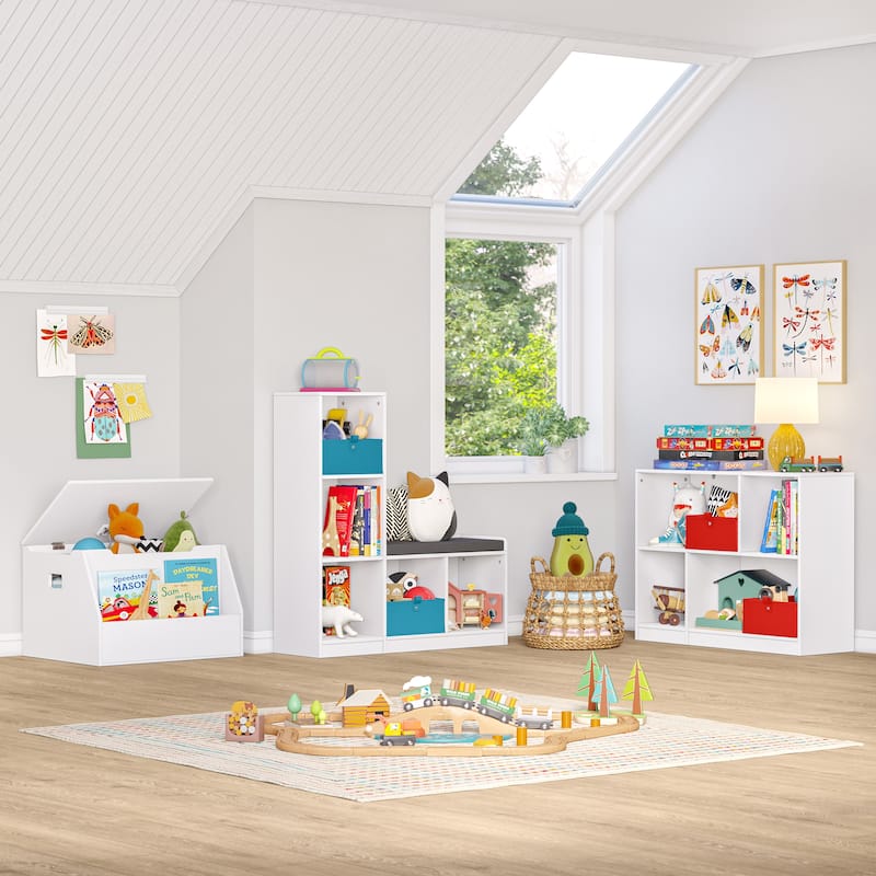 RiverRidge Kids Toy Box Playroom Storage Chest with Front Bookrack - White