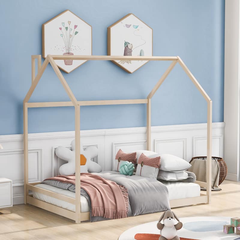 House Bed Wood Bed - NaturalA - Full