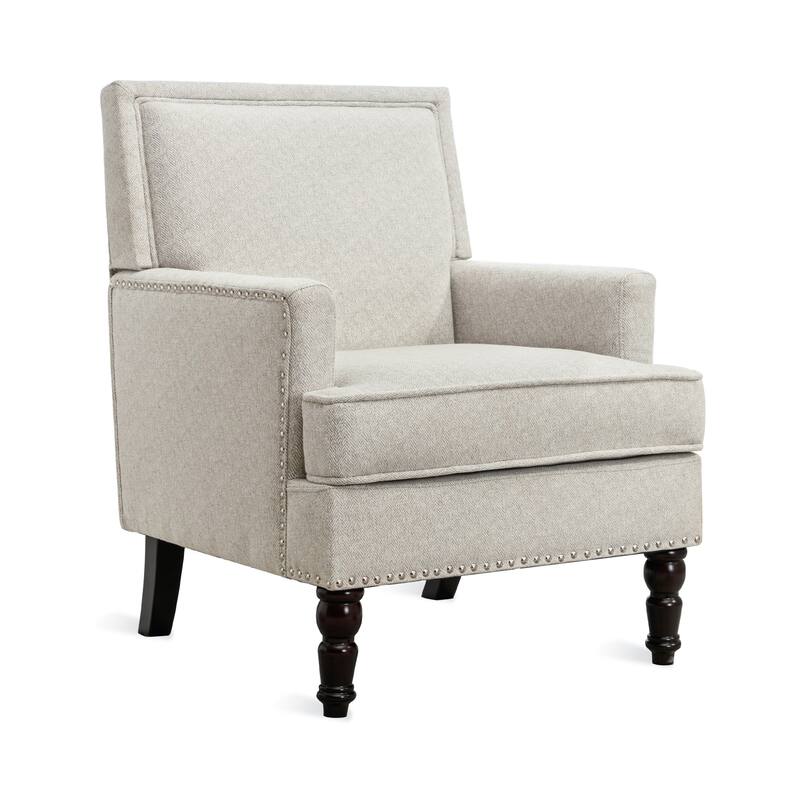 Modern Fabric Accent Chair with Upholstered Armrest Wooden Legs and Pillow for Living Room