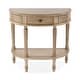preview thumbnail 1 of 8, Mozart 31.5 in. W Demilune Wood Hand Painted 1 Drawer Console Table with Lower Open Shelf Antique Beige