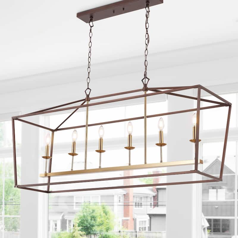 Marion Lantern Metal LED Pendant, by JONATHAN Y - 49" - Oil Rubbed Bronze/Brass Gold
