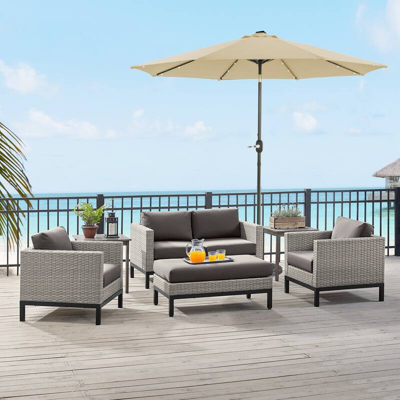 9Ft Patio Market Umbrella with 32 LED Round Solar