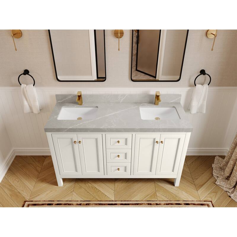 Willow Collections 60 in. W x 22 in. D Nashville Double Bowl Sink Bathroom Vanity with Countertop - 2”Pearl Gray - Ivory