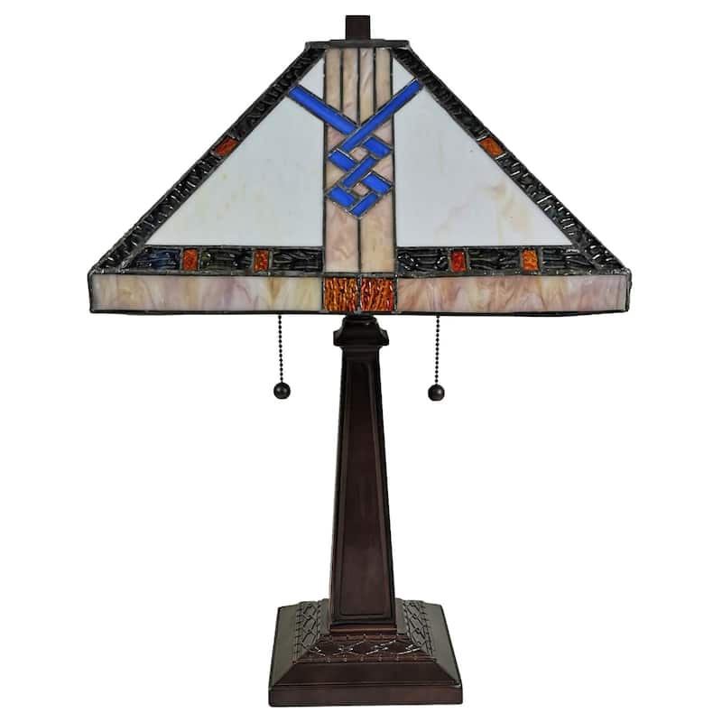 Tiffany Style Table Lamp Mission 23" Tall Stained GlassOrange Decor Nightstand Bedroom Handmade Amora Lighting
