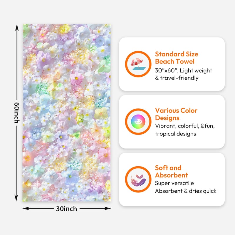 Floral Beach Towel Quick Dry Swimming Pool Towel 30"x60"