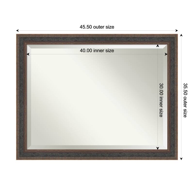 Attic Aged Beveled Wood Framed Wall Mirror - 46 x 36 in - Attic Aged Bronze