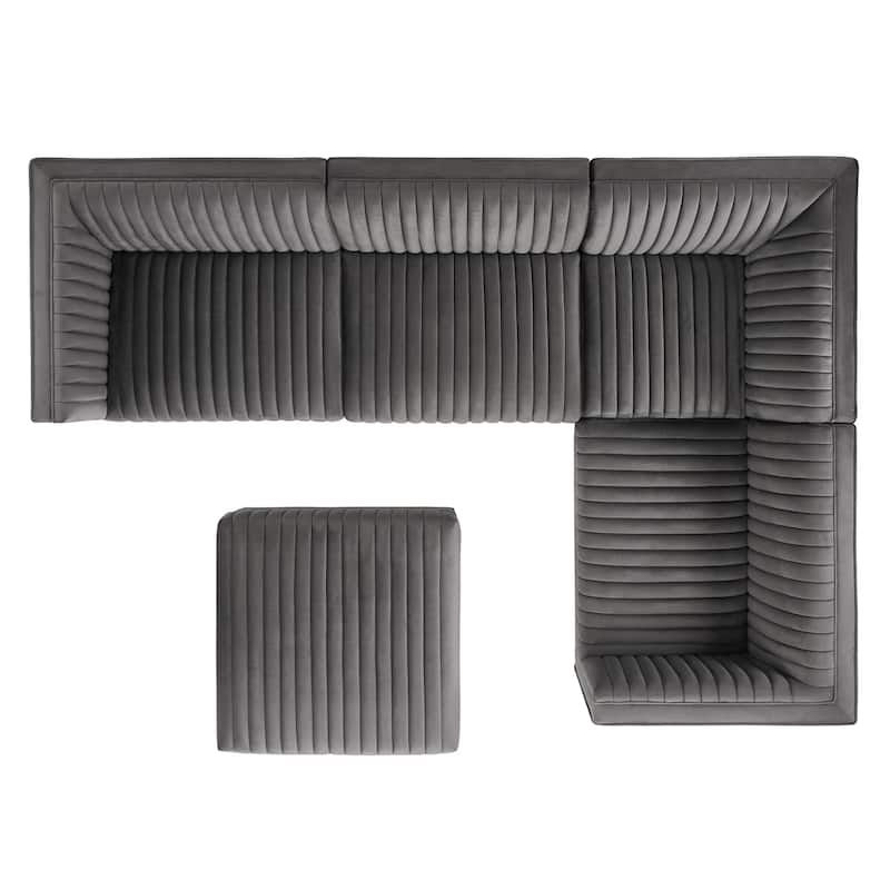 Sanguine Channel Tufted Performance Velvet 5-Piece Right-Facing Modular Sectional Sofa