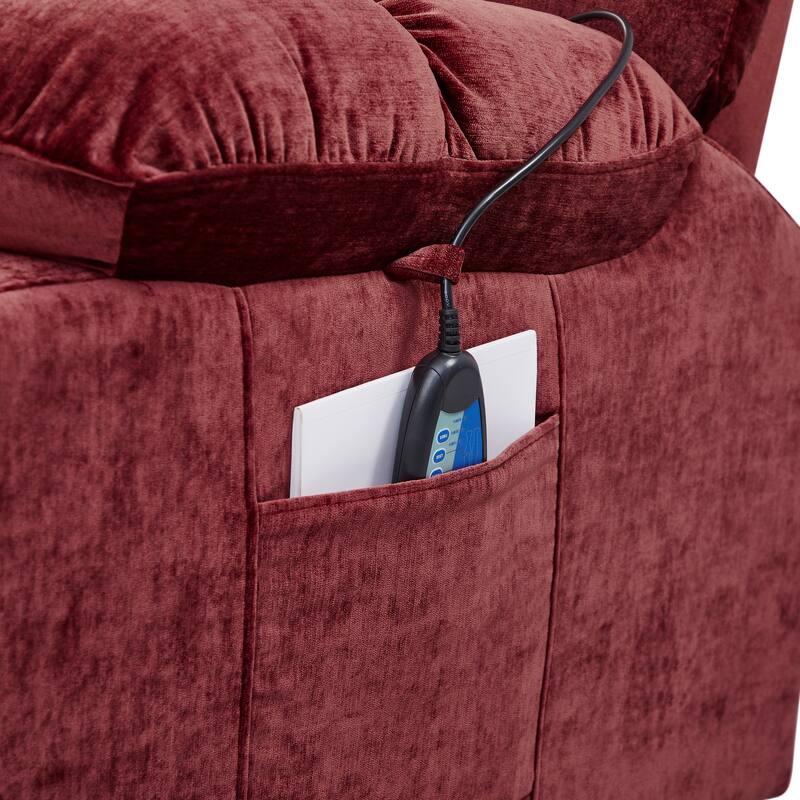 Red Dual OKIN Motor Lift Recliner for Seniors with Heat, Massage, 180° Lay Flat Capability, Adjustable Backrest & Footrest