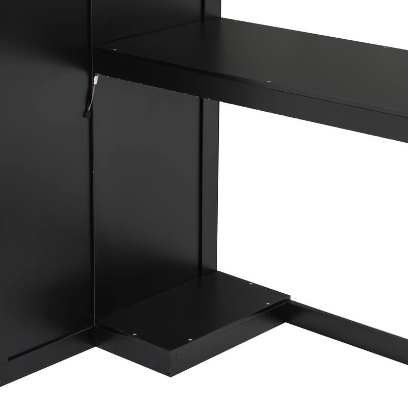 Black Gaming Loft Bed with Wardrobe, Desk, LED Lights, Cabinets and Storage Stairs