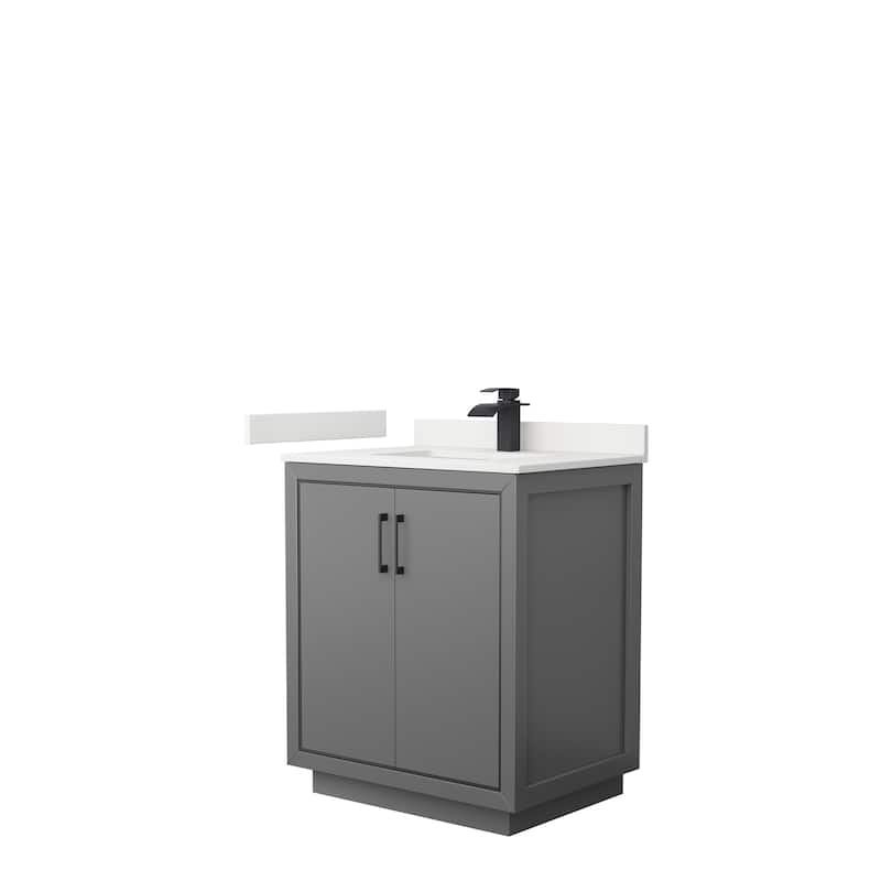 Icon 30-inch Single Vanity, Quartz Top - Dark Gray, Black Trim, White Quartz Top