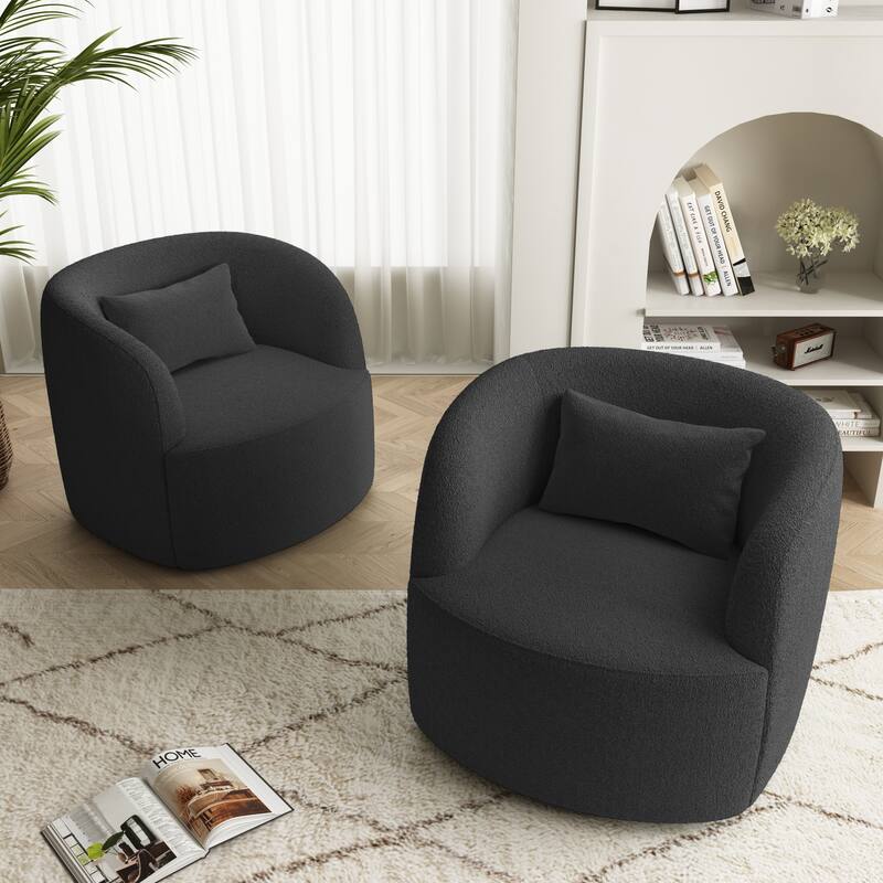 Set of 2 Single Accent Chair Teddy Swivel Barrel Chairs