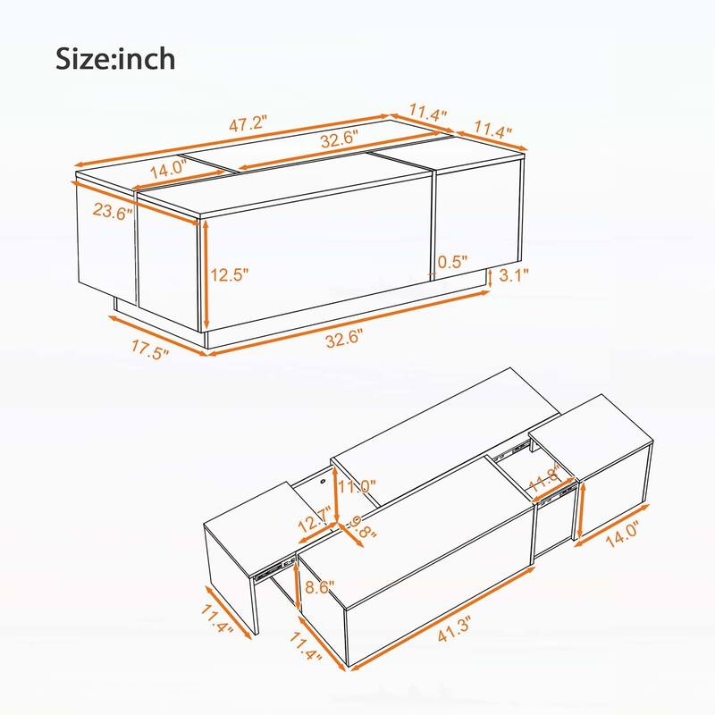 Extendable Coffee Table,Ample Storage for Living Room