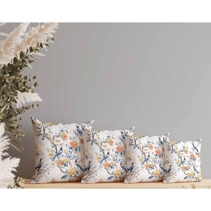 Flight of the Forest Faux Suede Reversible Throw Pillow White and Blue