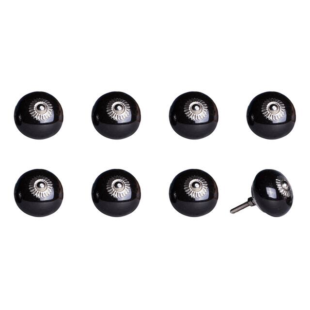 HomeRoots 1.5" x 1.5" x 1.5" Ceramic/Metal Black 8 Pack Knob - 1.5" x 1.5" x 1.5"
