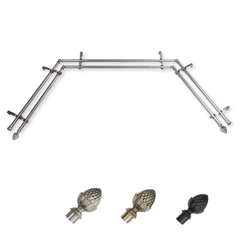 Adjustable Curtain Rods & Hardware Set - Telescoping Rods, Black Finials, Bay Window Curtain Rod - M