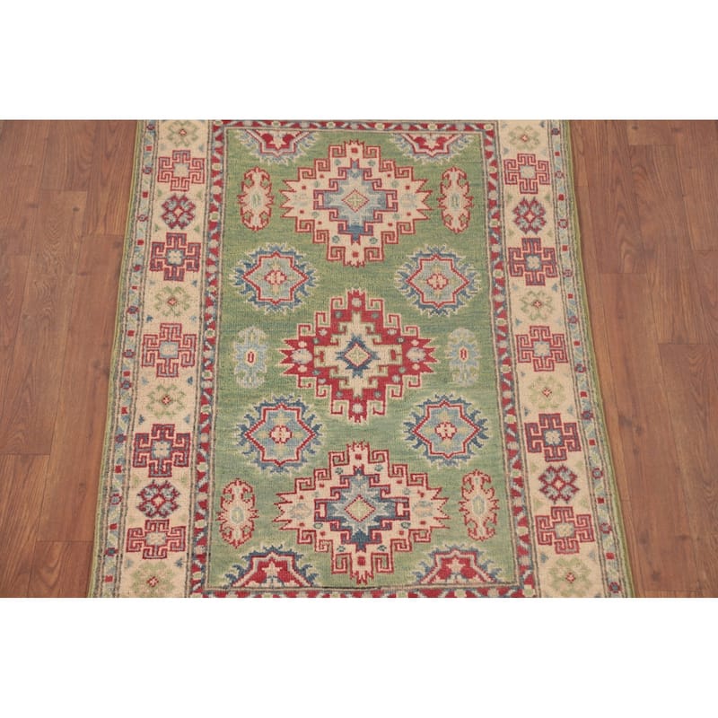 Green Kazak Oriental Foyer Rug Handmade Wool Carpet - 2'9" x 4'3"