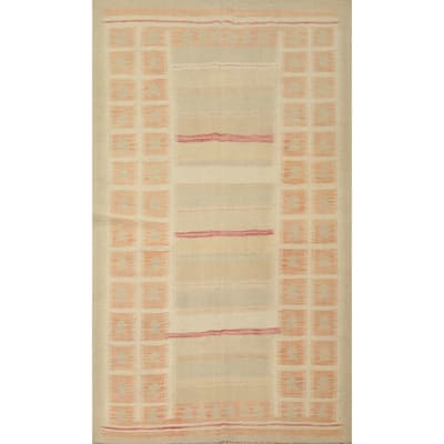 Hand Woven Oriental 100% Wool Carpet Southwestern Tribal Beige & Ivories Kilim Area Rug - 7' 9'' X 4' 10''