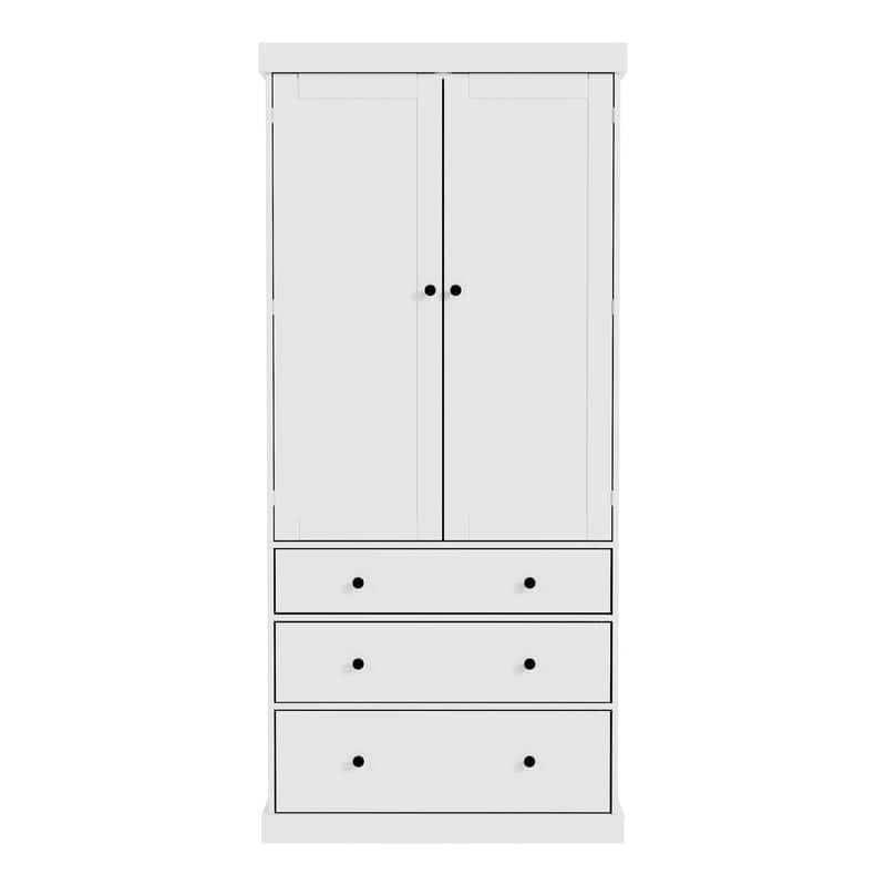 77" Farmhouse-Style Freestanding Pantry – Spacious Kitchen Storage Cabinet with 3 Adjustable Shelves, 8 Door Racks & 3 Drawers. - White