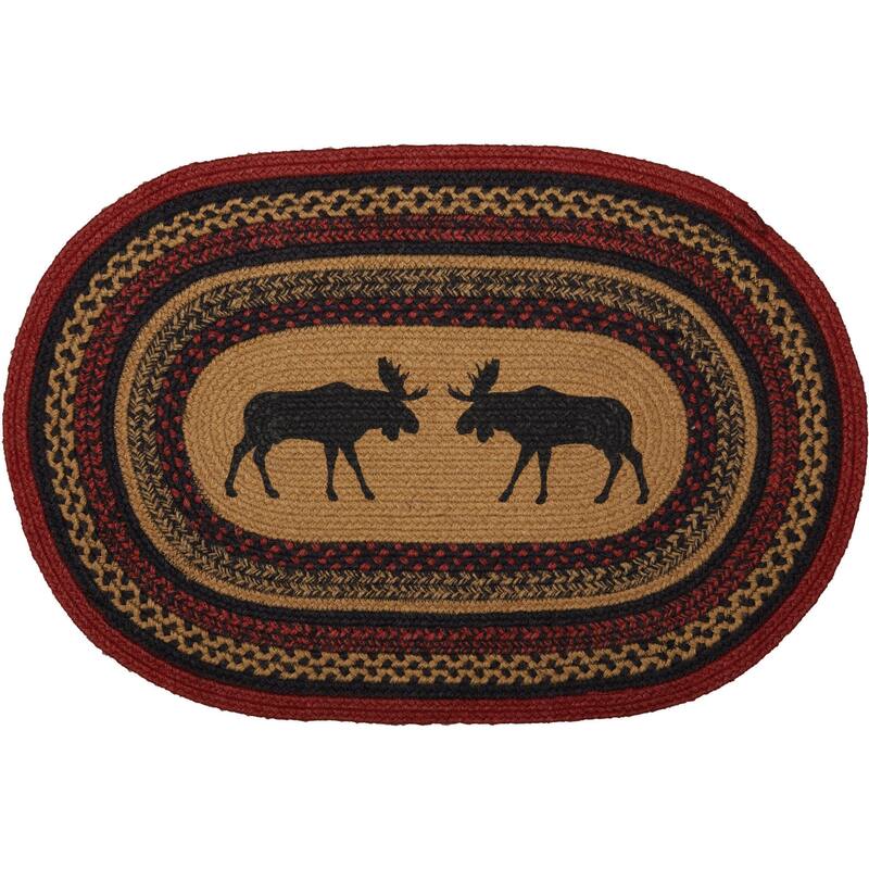 Cumberland Stenciled Moose Jute Rug Oval w/ Pad 20x30 - 20" x 30" Oval