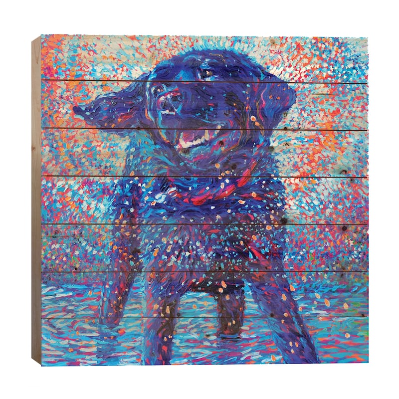 Canines & Color Print On Wood by Iris Scott - Multi-Color - 26x26x1.5