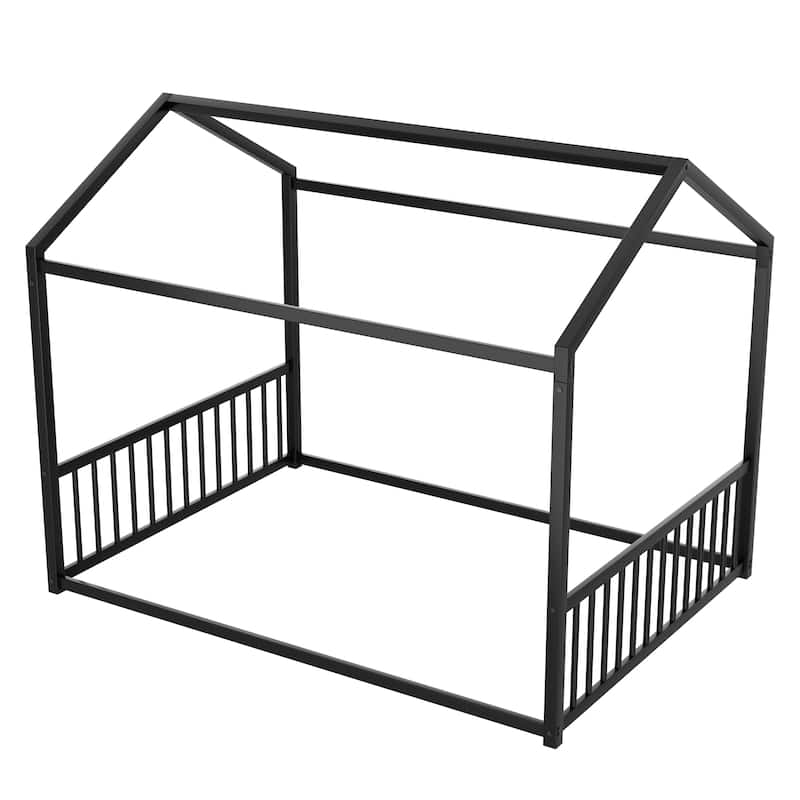 Montessori Metal House Bed with End Guardrails by Harper&Bright Designs
