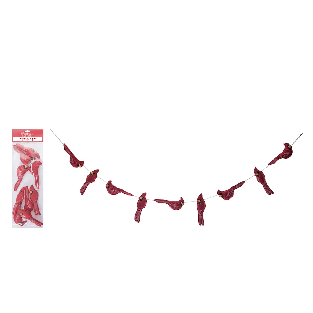 Transpac Fabric 60 in. Red Christmas Cardinal Garland