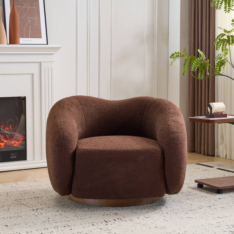 Christopher Knight Home - Aradia Contemporary Boucle Upholstered 360° Swivel Club Chair with Curved Backrest & Wooden Base