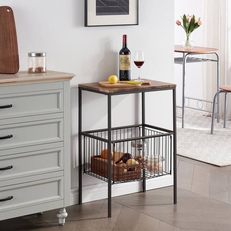Taomika 31" Multipurpose End Table with 10" Iron Storage Tier End Table Set Living Room Bathroom Kitchen Organizer Cabinet - Brown(Set of 1)