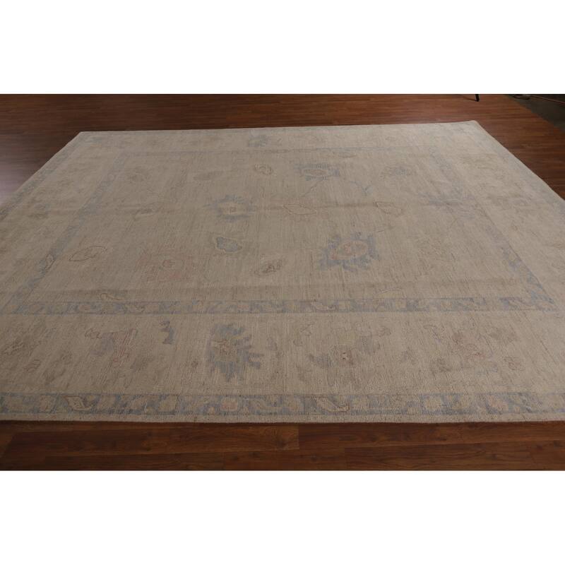 Vegetable Dye Beige Oushak Turkish Rug Handmade Wool Carpet - 9'1"x 12'3"