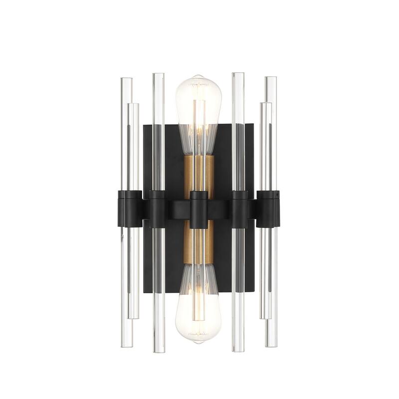 Savoy House 9-1935-2 Santiago 2 Light 14" Tall Bathroom Sconce - Matte Black / Warm Brass