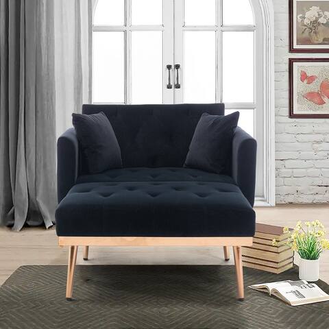 Tufted Chaise Lounge Velvet Padded Seat Accent Chair Chair & Ottoman Sets with Metal Legs
