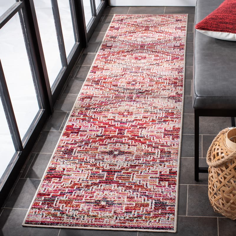 SAFAVIEH Montage Trine Indoor/ Outdoor Waterproof Patio Backyard Rug - 2'3" x 8' Runner - Rust/Ivory