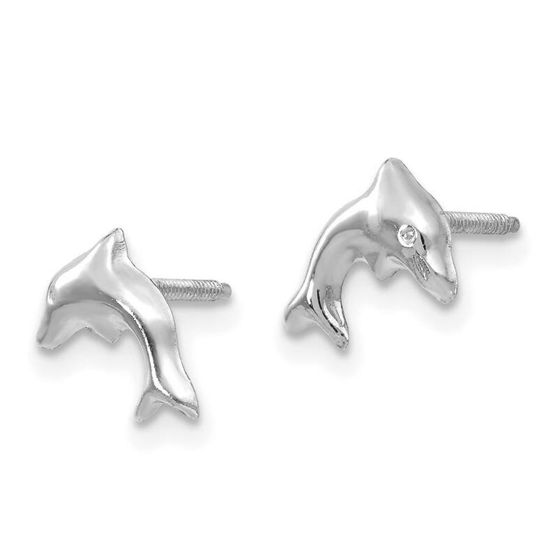 Curata 14k White Gold 8x5mm Small Dolphin Earrings