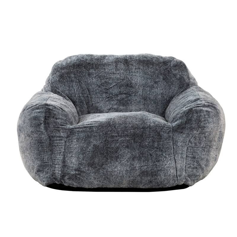 45 Inch Bean Bag Chair, Memory Foam, Faux Rabbit Fur, Grayish Blue