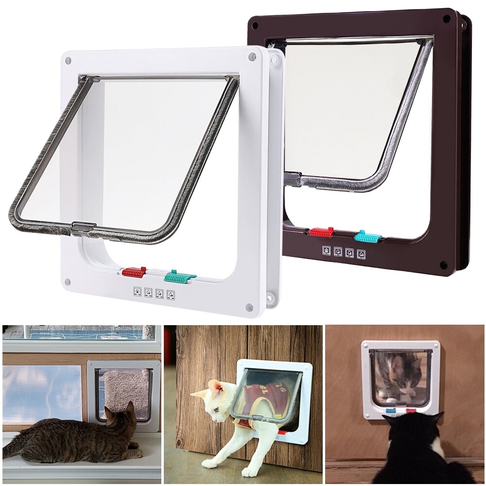 White 27 x 27 cm Trixie 4-Way Cat Flap for Glass Doors