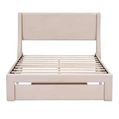 Velvet Upholstered Full/Queen Size Platform Bed with a Large Drawer