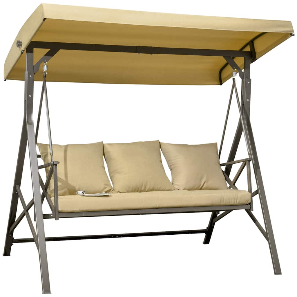 3-Seat Patio Swing Chair, Porch Swing Glider with Cushion, 3 Throw Pillows & Adjustable Canopy for Porch, Garden, Backyard