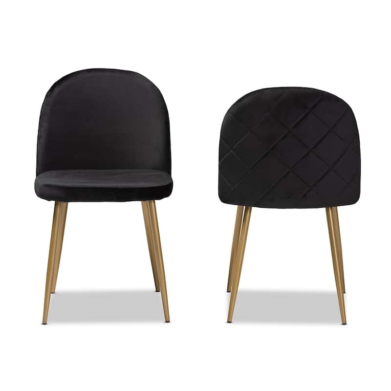Fantine Modern Luxe and Glam Velvet Fabric Upholstered and Gold Finished Metal 2-Piece Dining Chair Set
