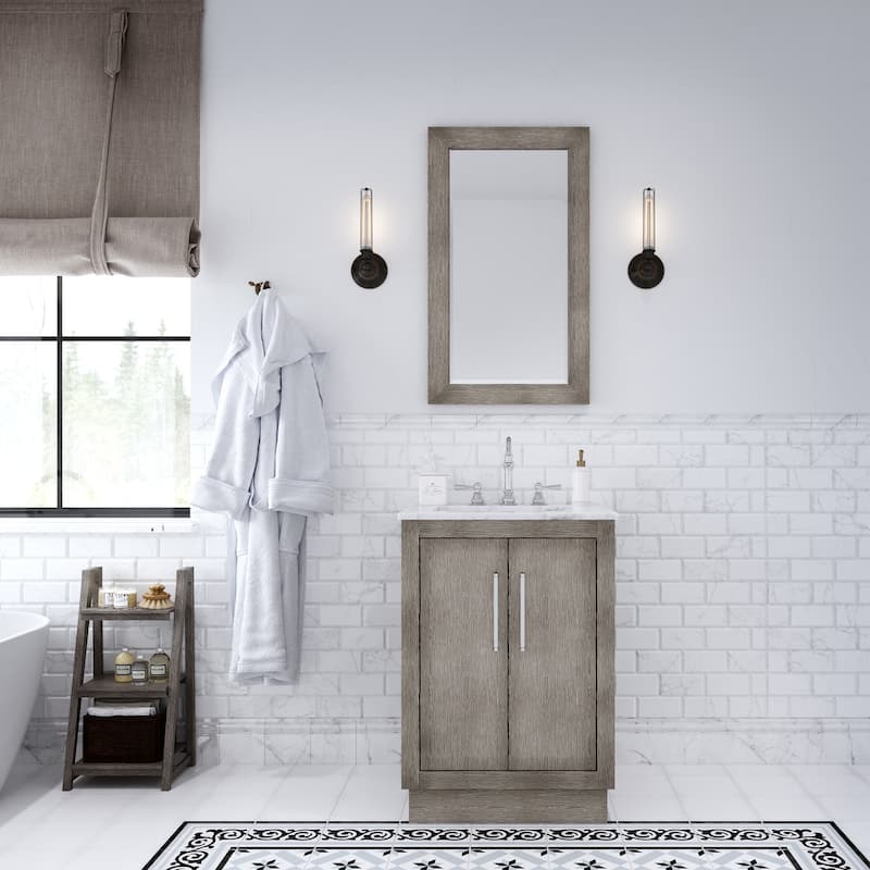 Hugo Carrara White Marble Countertop Vanity with Rectangular Mirror