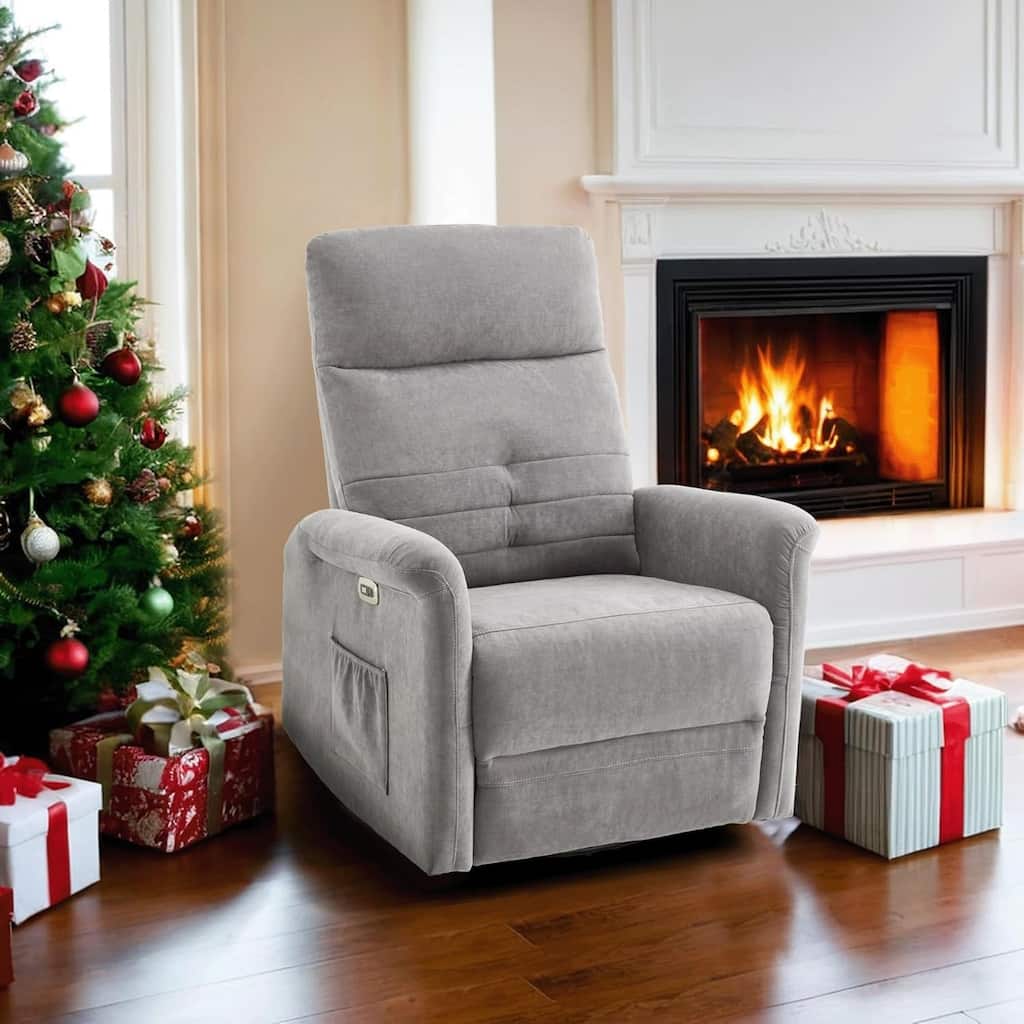 MCombo Modern Fabric Power Recliner, Electric Swivel Glider Rocker Recliner Chair for Nursery with USB Ports, Side Pockets 7763