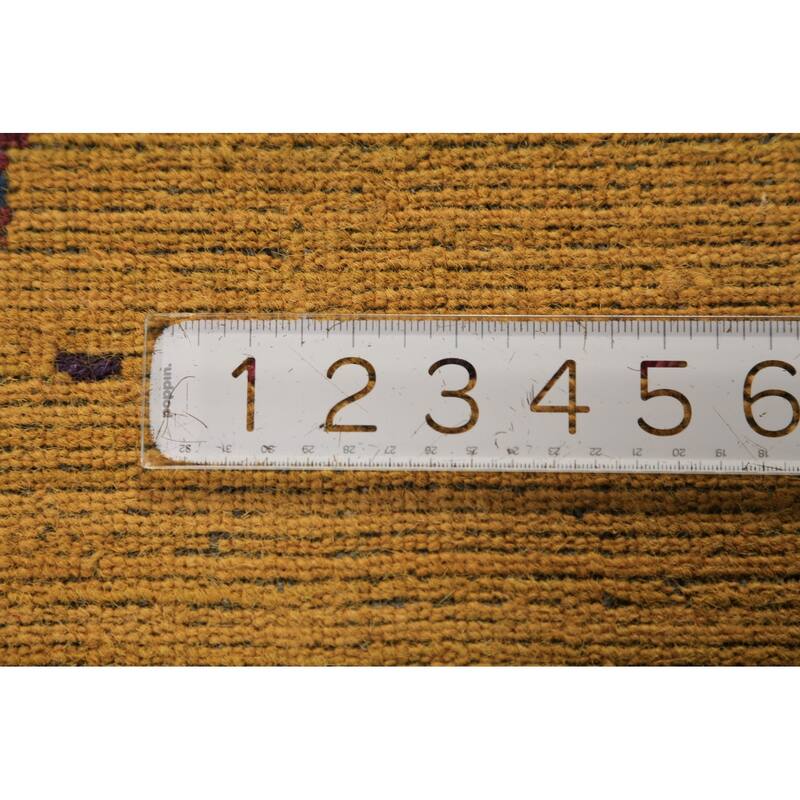 Tribal Gold Gabbeh Oriental Area Rug Hand-Knotted Wool Carpet - 5'5" x 7'7"