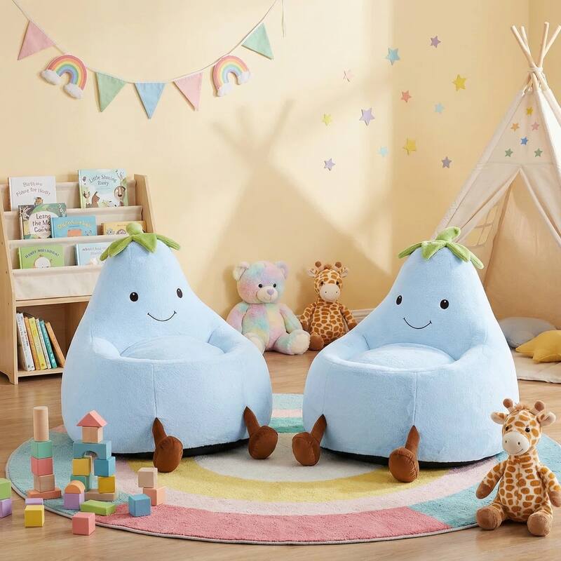 Kids Eggplant Bean Bag Chair and Crash Pad Lounger Seat for Gaming, Reading and Watching TV for Toddlers and Children's Rooms