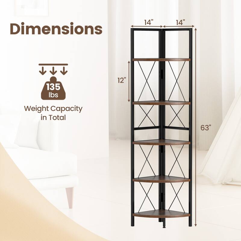 Gymax 2 PCS 5-tier Corner Display Rack Corner Ladder Bookshelf w/