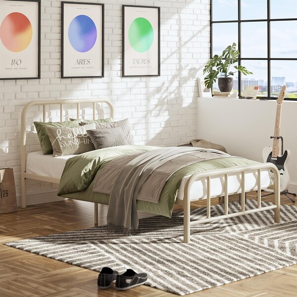 RealRooms Marva Twin Metal Bed Frame with Headboard, Black - Bed